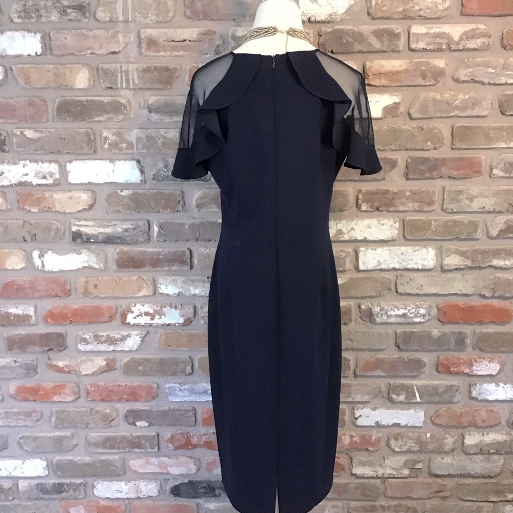 ELIZA J Women's Navy Blue Sheer Ruffle Sleeve Cocktail Dress 12 - Picture 3 of 7